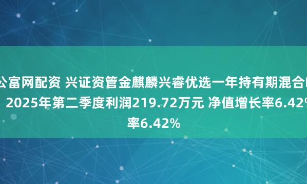 公富网配资 兴证资管金麒麟兴睿优选一年持有期混合B：2025年第二季度利润219.72万元 净值增长率6.42%